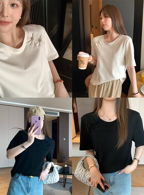 NAZ那子大码2024夏装新款设计感国风盘扣上衣胖mm短袖休闲复古T恤