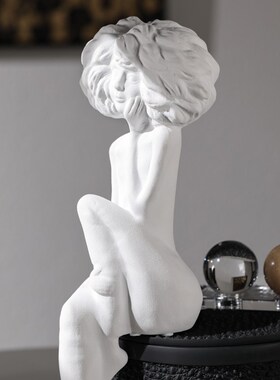 软装设计现代简人物约白色胖少女雕塑样板房间办公室陶瓷饰品摆件