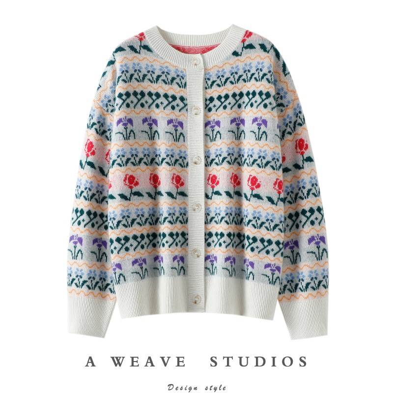 整个仙女都起来了!加厚圆领100%纯开司米开衫女士纯开司米毛衣开