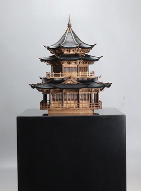 新中式墨绿色手工拼接模型u摆件酒店民宿玄关装修挂件古风古建筑