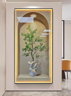 奶油风玄关装饰画3D裸眼立体感绿植风走廊过道挂画声控LED灯光画