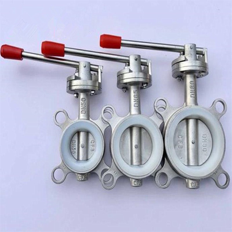 D71X-16P不锈钢对夹式蝶阀w硅z胶密封圈手动手柄刻度对夹碟阀DN50