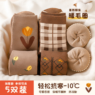 袜子女中筒袜秋冬加厚加绒纯棉可爱日系卡通长P袜冬季月子保暖棉