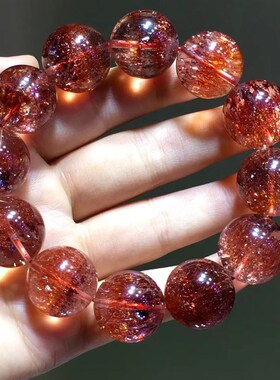 天然金草莓晶 紫发晶 超七手链女 彩发晶手串 三轮骨干 闺蜜送礼