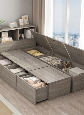 定制日式无床头榻榻米床箱储物床小户型卧K室地台床衣柜一体组合