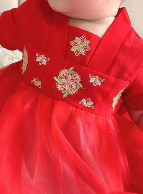 女宝宝公主裙红色女童连衣裙春秋季婴儿百天周岁生日抓周礼服裙子