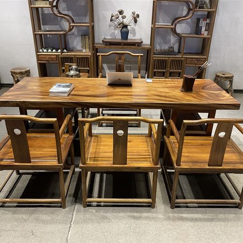 雨木大板桌原木会议桌实木大班台茶桌长板桌南美胡桃木办公桌书桌