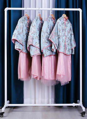 服装店白色展示架女装店货架落地式带移动滑轮挂衣架金色婚纱礼服