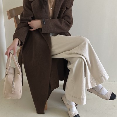 赫本风双面羊绒大衣女秋冬中长款高级感小个子气质正肩羊毛呢外套