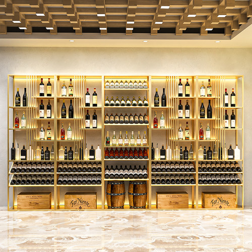 落地式酒庄葡萄酒架商用多层定制红酒柜展示架发光酒架置物架靠墙