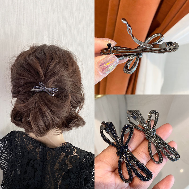 韩国优雅复古镶钻发夹弹簧夹气质淑女百搭小号后脑勺横夹碎发夹