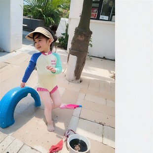 度假儿童长袖 洋气女孩多巴胺连体泳装 游泳衣 2024新款 女童泳衣夏装