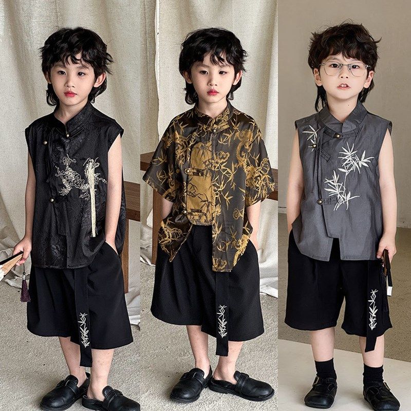 古风唐装男童中国风套装夏季薄款新中式衬衫帅气汉服儿童走秀潮服,童装/婴儿装/亲子装,唐装,淘宝优惠券,粉丝福利购,淘宝优惠卷