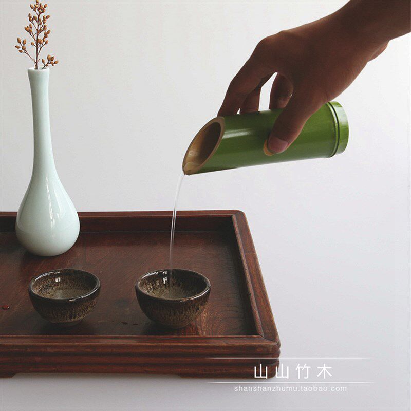 公道杯 竹制 茶道 配件 竹筒 酒壶 大漆表面 青色 出口台湾 日本