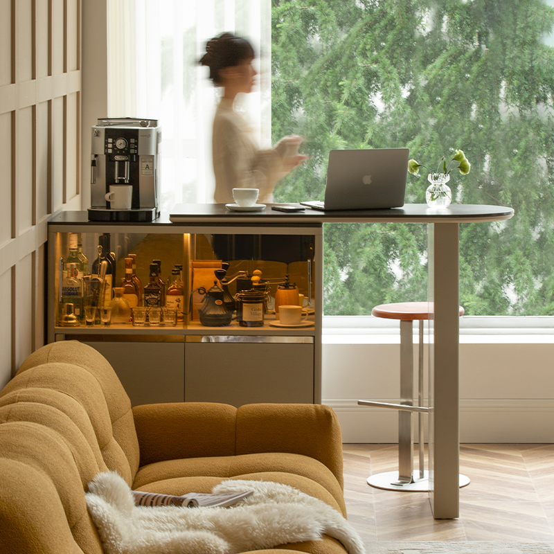 伸缩岩板吧台桌家用吧台柜饭厅酒柜餐柜一体客厅隔间柜小吧台