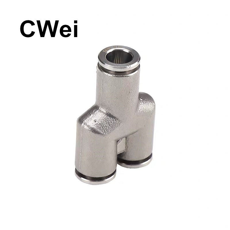 304不锈钢三通Y型气动接头PY4/6/8/10/12/16气管快速插气嘴接头