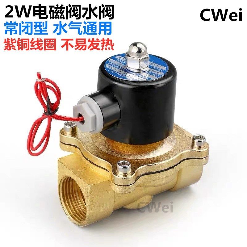 2W全铜常闭电磁阀水阀气阀气动开关AC220VDC24V2分4分6分1寸DN50