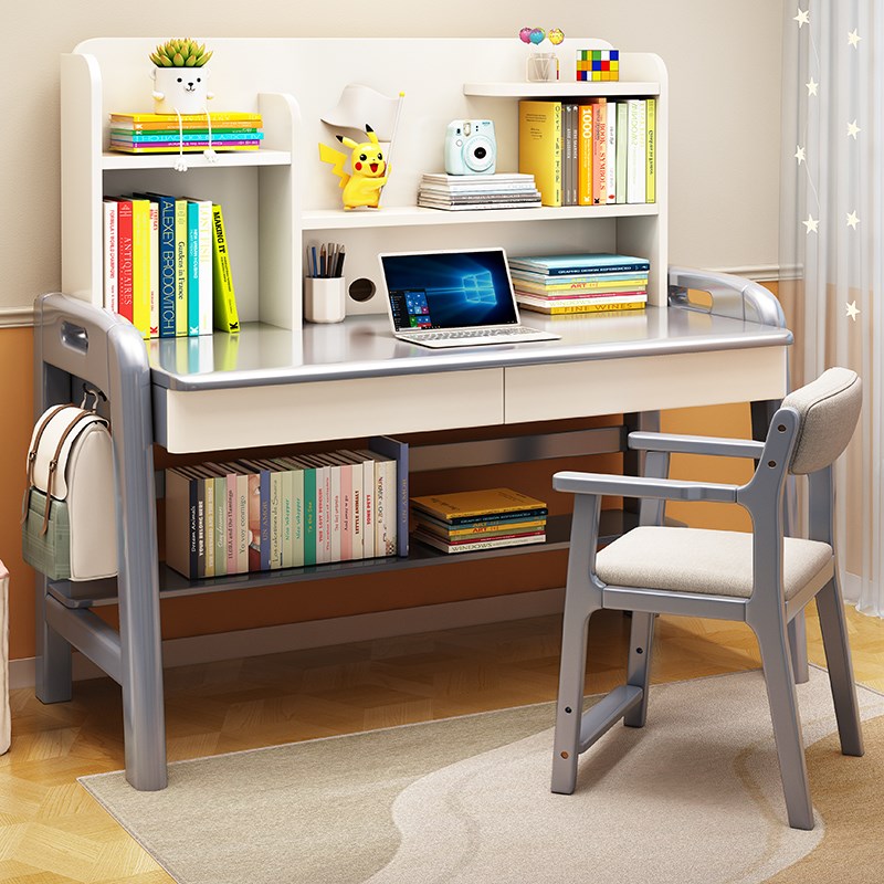 书桌书架一体桌电脑桌写字台儿童学生实木组合家用学习桌北欧简约