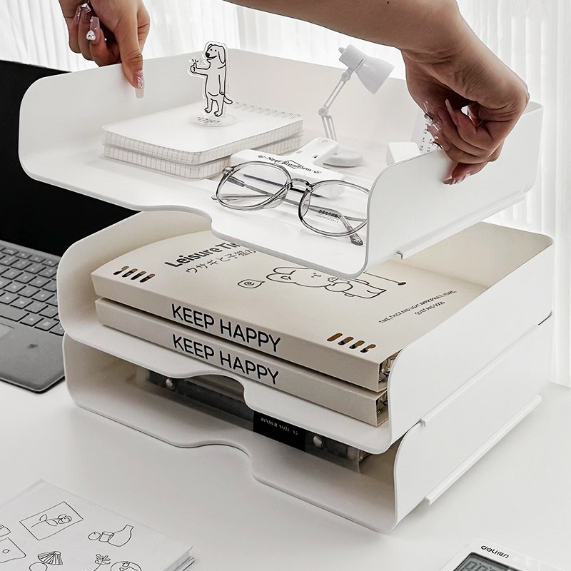 文件收纳盒多层透明办公室桌上大容量置物架宿舍书本可叠加收纳架