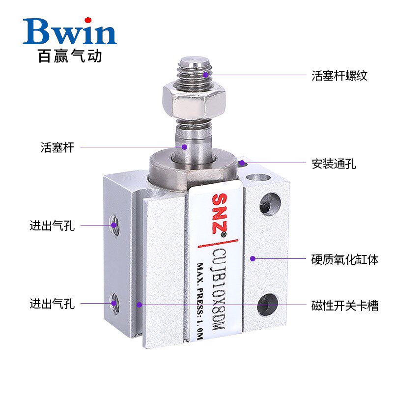 小型自由气缸外牙带磁CDUJB6/8/10*4/6D/8D/10D/15D/20D/25D/30
