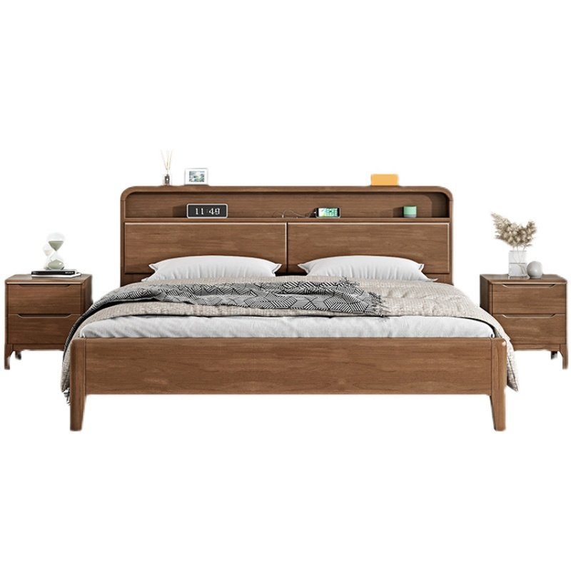 实木床现代简约北欧胡桃色1.8米1.5单双人床主卧室经济型婚床家具