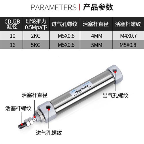PB小型迷你气缸CDJ2B 10/12/16-10-20-30-50-75-100B针型笔型气缸