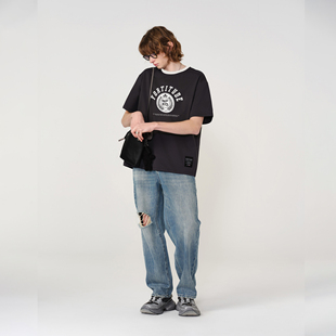 NPNG英式学院风短袖T恤男女同款纯棉重磅立体贴布绣撞色圆领上衣