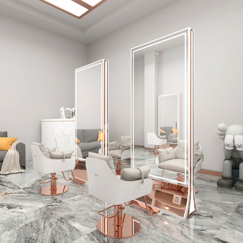 美发店镜台发廊专用单面镜子潮款挂墙烫染区理发店圆形镜带灯背光