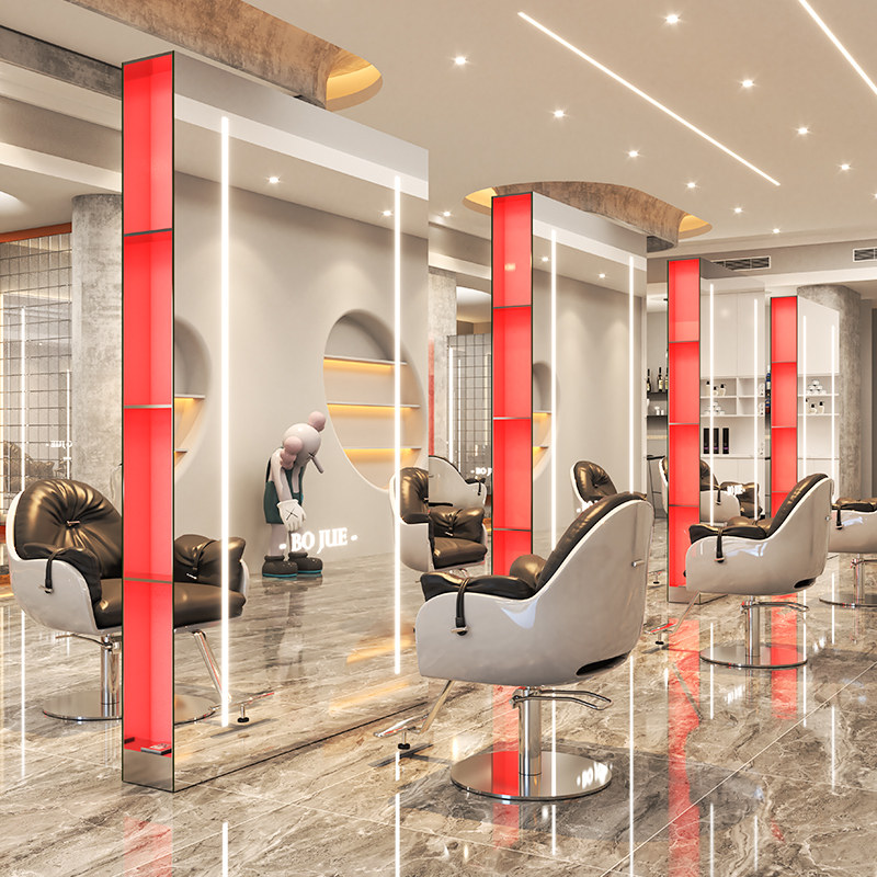 高端美发店镜台带灯理发镜台发廊专用时尚落地单面双面镜剪发镜子