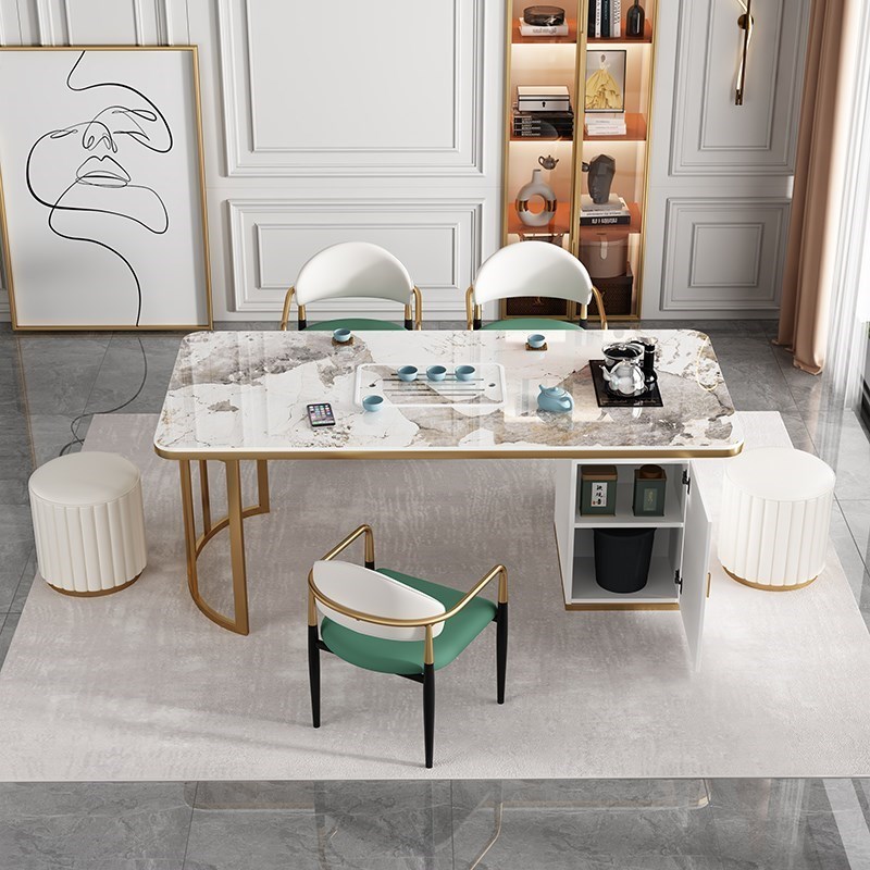 轻奢岩板茶桌椅组合现代简约家用客厅阳台办公室功夫茶几茶台一体