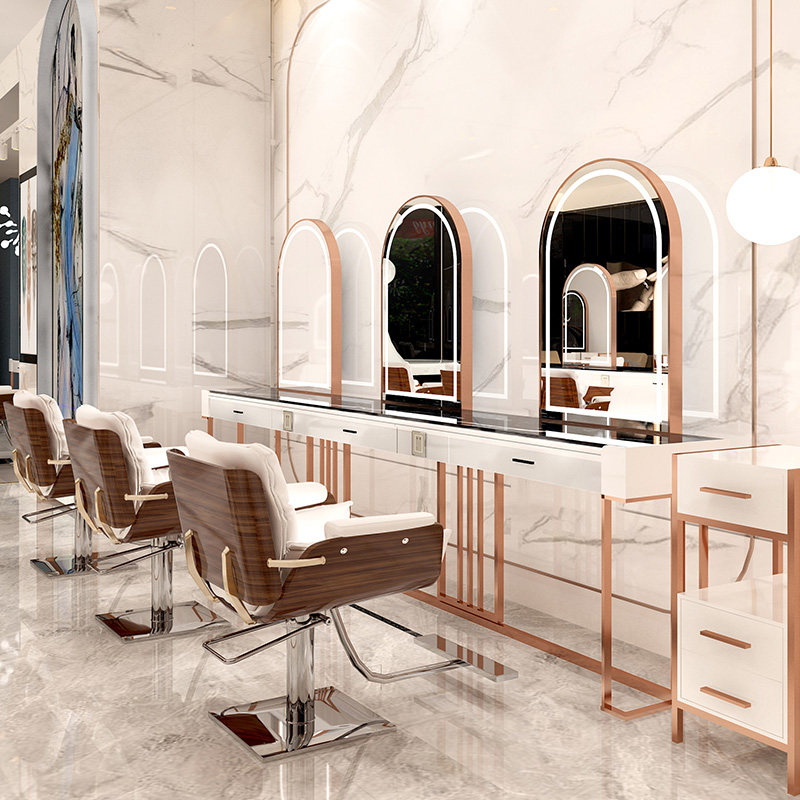 大理石理发店镜台简约美发店镜台发廊专用单双面镜台带灯美发镜