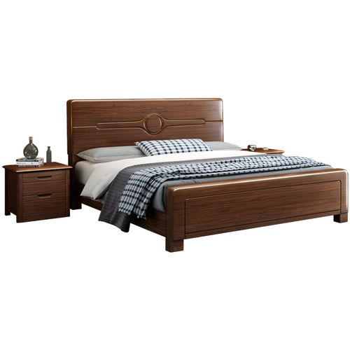 新中式胡桃木全实木床现代简约主卧1.8米双人床1.5储物高箱收纳床