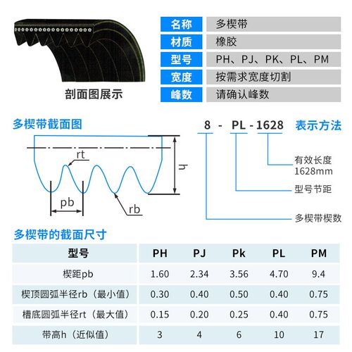 橡胶多楔带多沟槽带PL1765 1770 1775 1778 1780 1790  1795 1800
