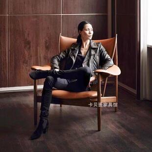 主人酋长椅真皮椅子客厅休闲 单人椅意式实木阳台设计师覆古沙发