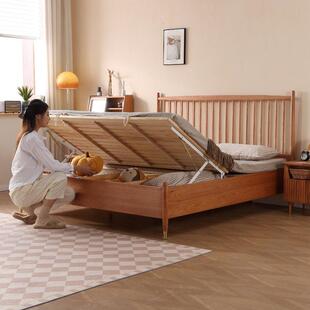 北欧实木箱体床离地高箱储物床侧开1.2m1.35白蜡木高脚储物双人床