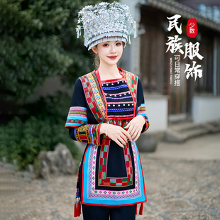 苗族旅拍服装女服饰云南少数民族服装壮族刺绣长裤修身成人演出服