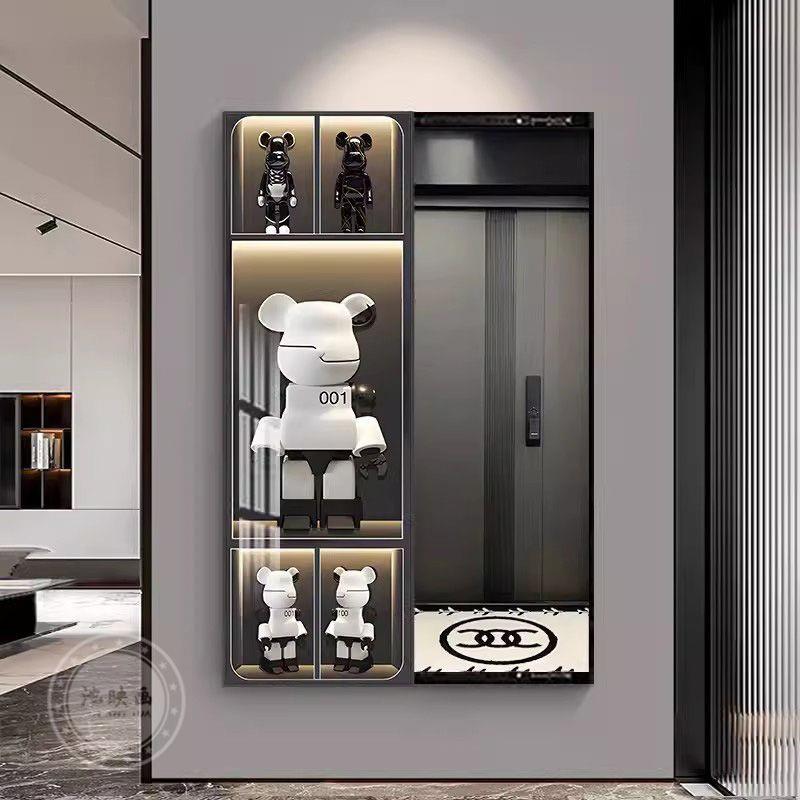 网红kaws玄关隐藏式全身镜推拉隐形穿衣镜装饰画全身镜挂墙隐身