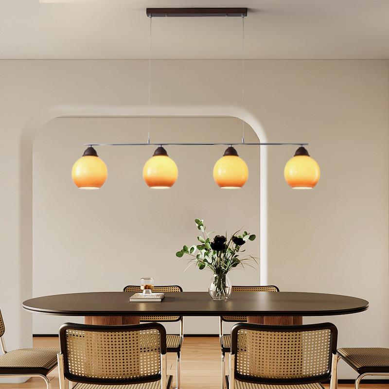 中古风柿子玻璃吊灯餐厅吧台灯法式复古饭厅餐桌灯高级感长条灯具
