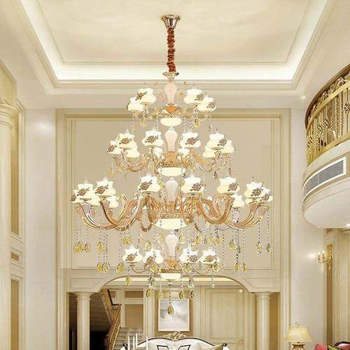 欧式客厅锌合金灯复式楼别墅水晶灯大厅楼梯长吊灯楼中楼大吊灯