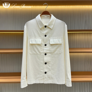 lp秋季新款老钱风亚麻双口袋夹克上衣翻领舒适商务休闲长袖外套男