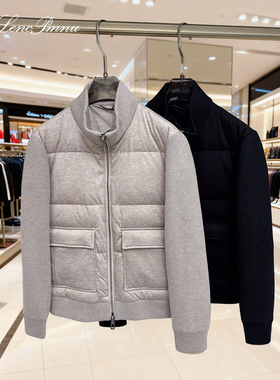 lp秋冬新款立领拉链拼接袖羽绒服外套商务休闲针织袖舒适男士夹克