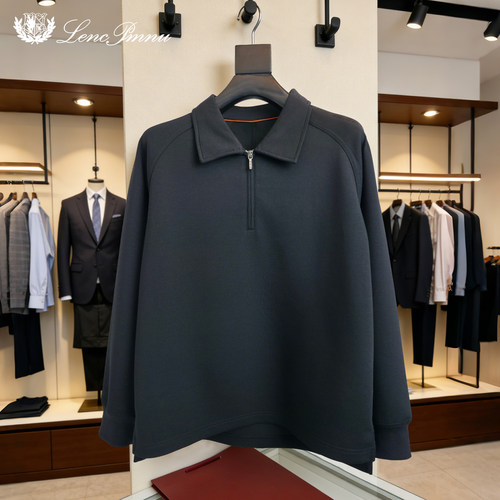 lp老钱风翻领套头半拉链刺绣卫衣