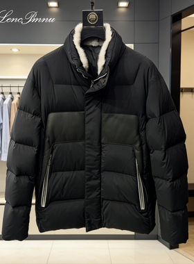 lp冬季新款可拆卸水貂领拼接绵羊皮老钱风羽绒服休闲保暖男士外套