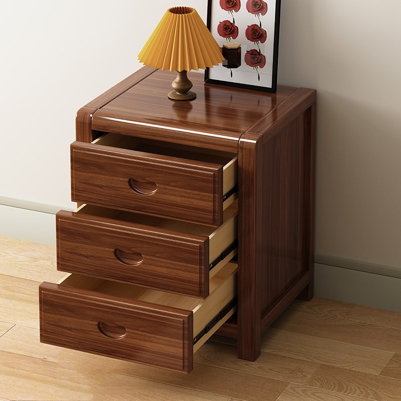 金丝胡桃木实木三抽屉床头柜现代简约卧室储物柜子床边奢华收纳柜