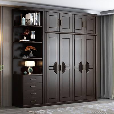 新中式实木衣柜三四五六门卧室家用经济型开门大容量收纳衣橱家具