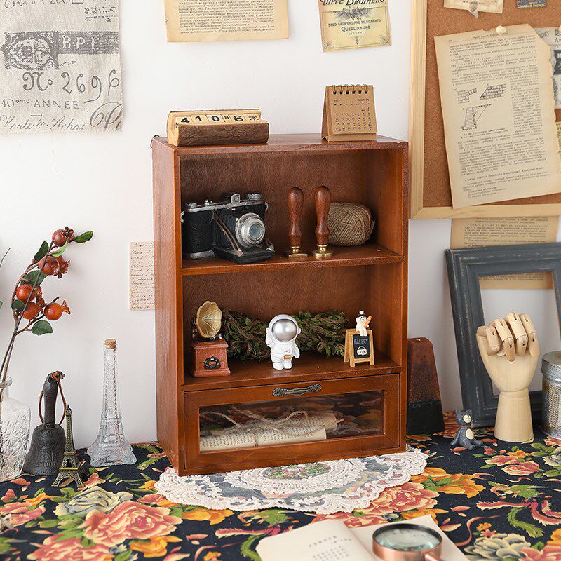 置物架桌面卧室梳妆台护肤品化妆品抽屉收纳盒长方形木质家用整理