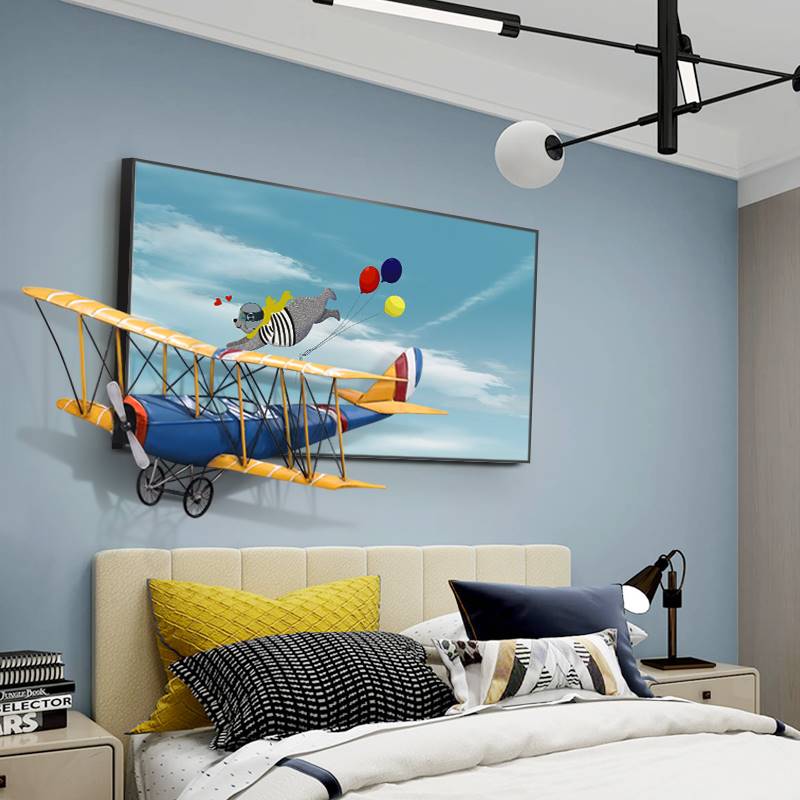 儿童房装饰画北欧现代实物立体飞机卡通壁画创意男孩卧室床头挂画