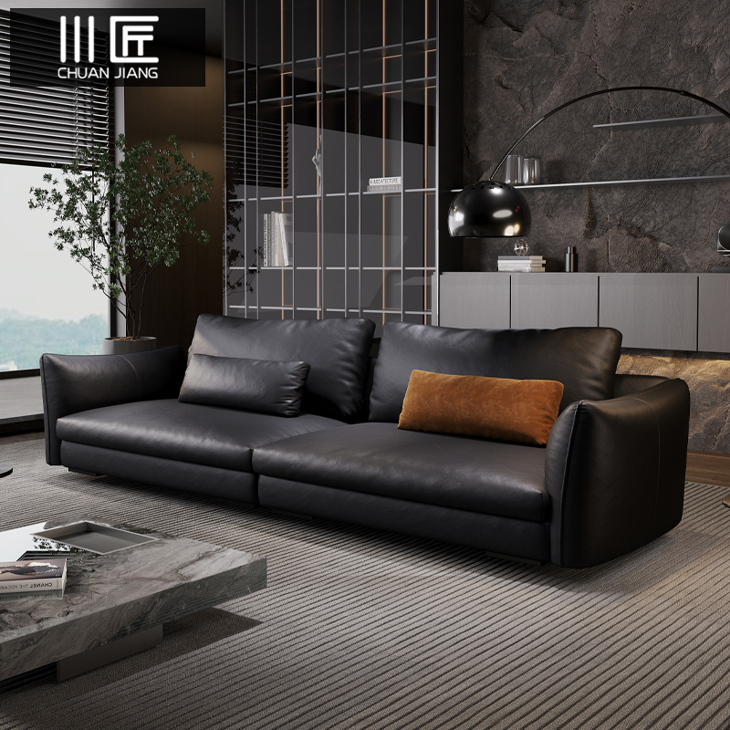 川匠意式极简真皮沙发客厅大平层头层牛皮直排带转角组合沙发