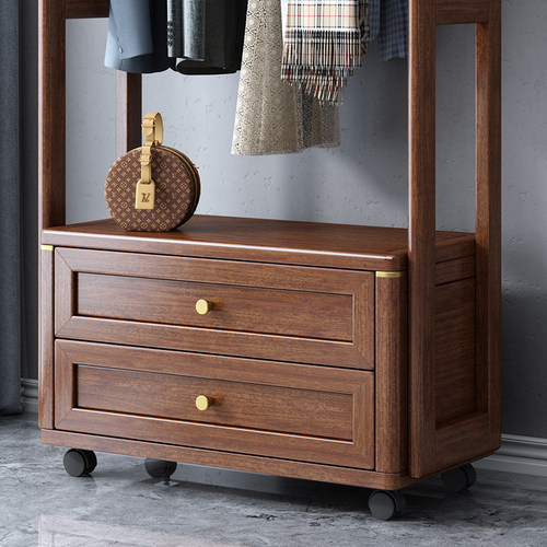 新中式实木衣帽架胡桃木房间卧室可移动落地挂衣架收纳置物架家用