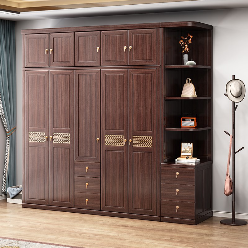 乌金木全实木新中式衣柜中小户型卧室家用简约大气对开门储物衣橱